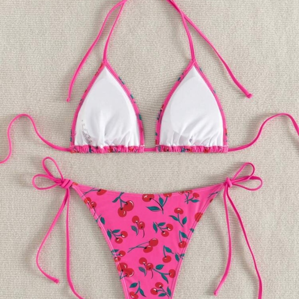 Pink Cherry Print Bikini Set S (4) small brand new SHEIN swimsuit - Picture 2 of 4